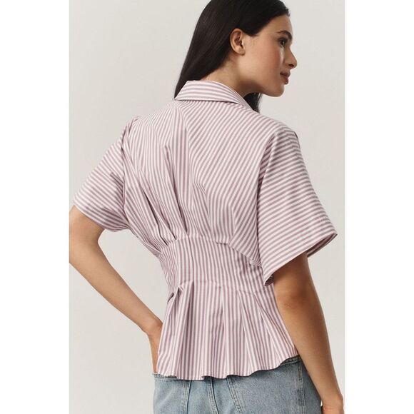 New Anthropologie The TOBIE Pleated Blouse by Exquise: Short-Sleeve Edition Sz S - Picture 4 of 8